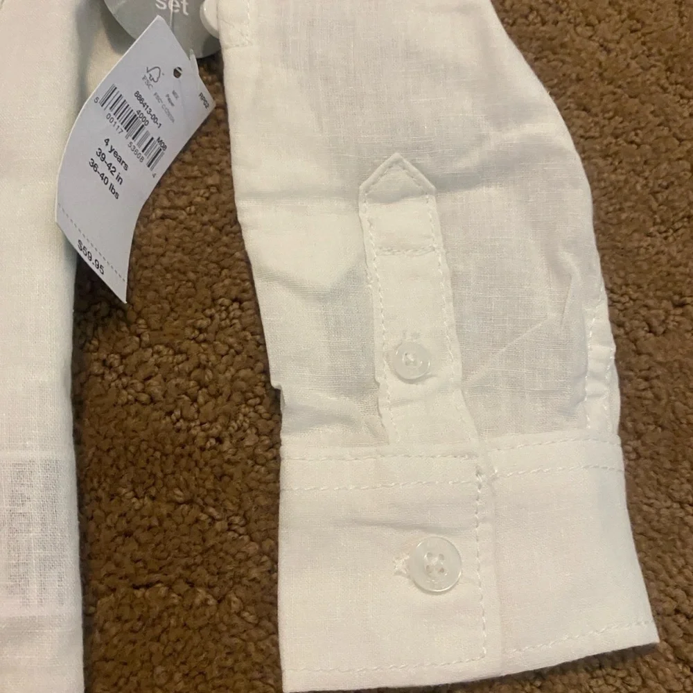 Gap Boys White Button Down Shirt & Tan Pants Set New Size 4